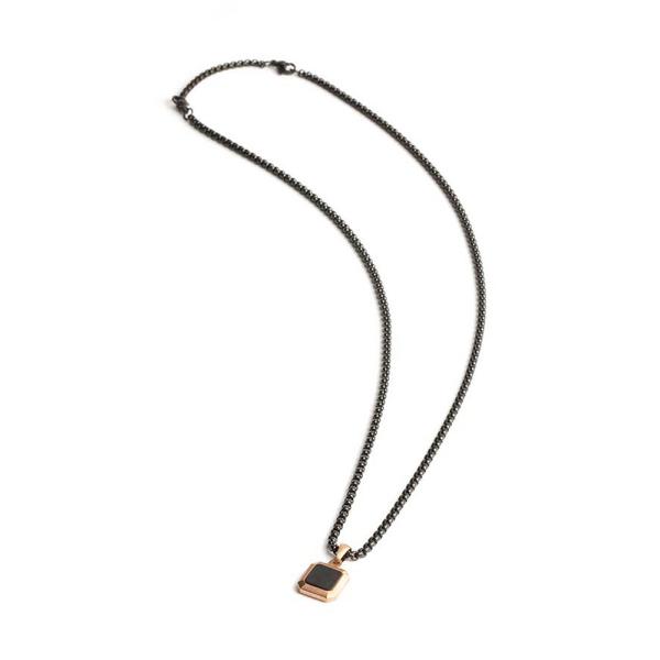 Titan/Stahl Halskette mit Bronze-Finish und Schwarz Achat Stein - Meraki Bronze